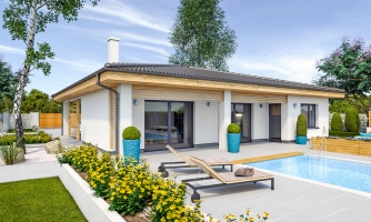 Projet de maison de famille à un étage avec 4 pièces et stationnement couvert pour deux voitures.
